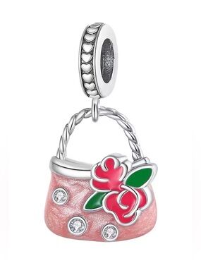 Silver & Pink Floral Handbag Dangle Charm